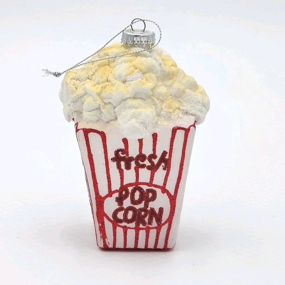 Large Blown Glass Christmas Tree Ornament Fresh Movie Popcorn 5.5" Red and White - Picture 1 of 7